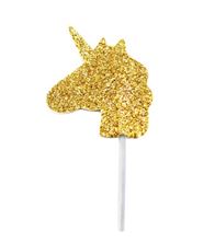 Picture of GOLD GLITTER UNICORN CUPCAKE TOPPERS TOPPER 3 X 3.5CM 12 PCS